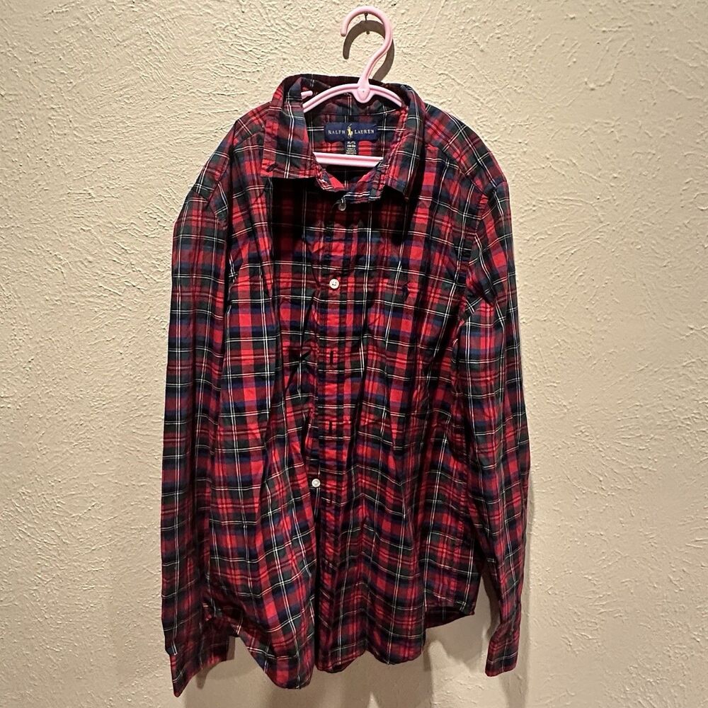 Polo Ralph Lauren Boys XL 18-20 Red Gingham Button Down Shirt 100% Cotton